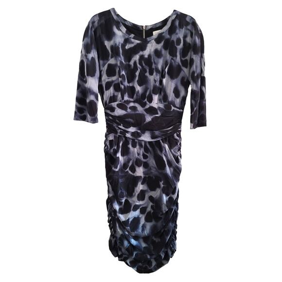 Whistles Silk Blend Blue Tones Ruched Full Back Zip Bodycon Dress 6 - Picture 1 of 12